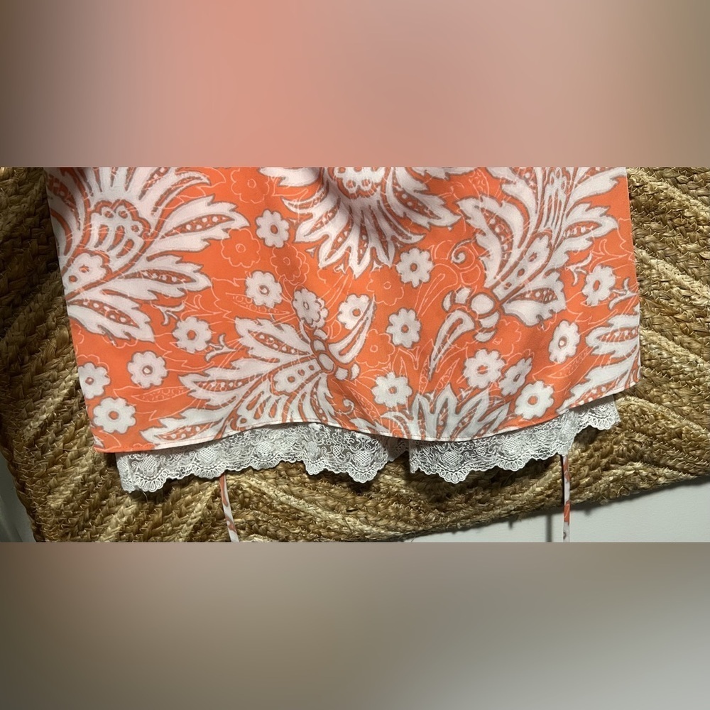 Ann Taylor Loft Coral Paisley Floral Print Lace Trim Halter Dress,Size 0,NWT - Picture 2 of 12